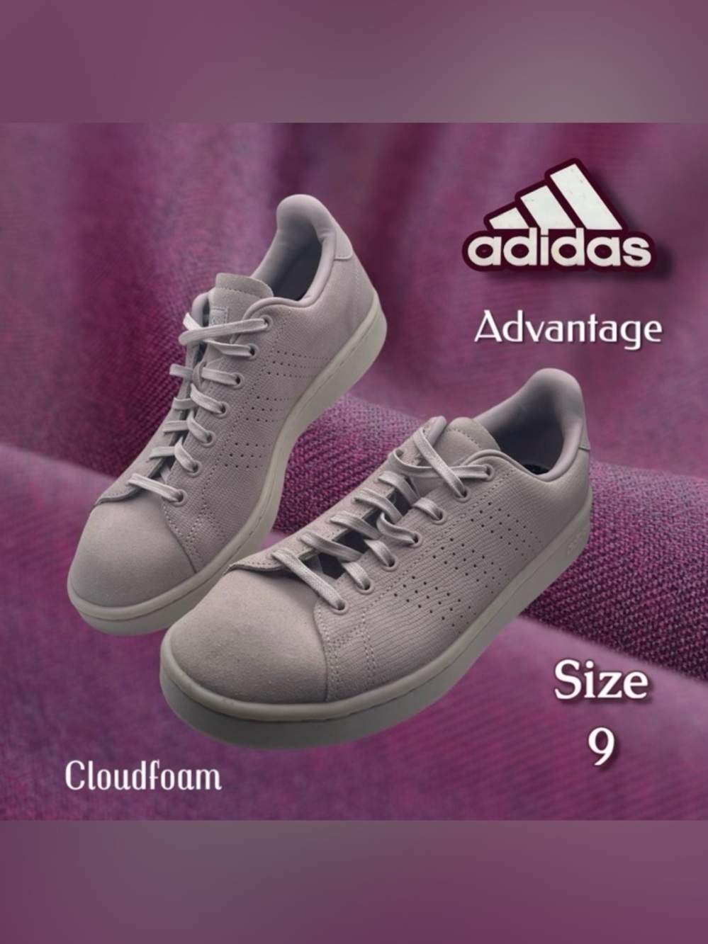 Adidas Women's Advantage Sneakers with Cloudfoam - Mauve Size 9